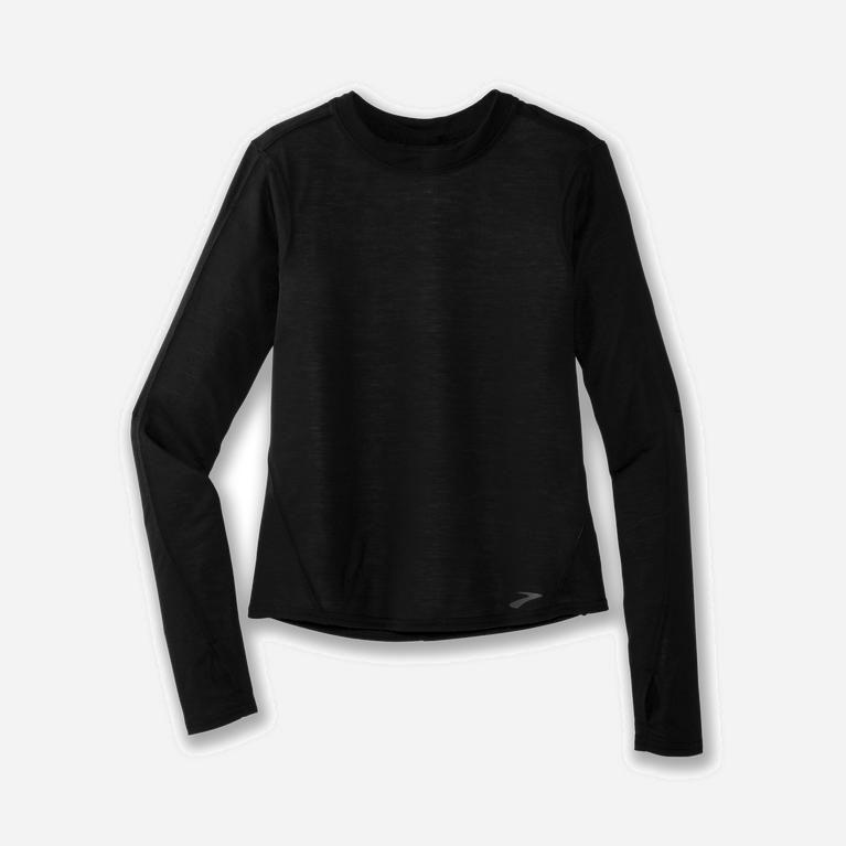 Brooks Distance Women's Long Sleeve Running Shirt UK Clearance - Heather Oatmeal/Black (WSAXV2715)